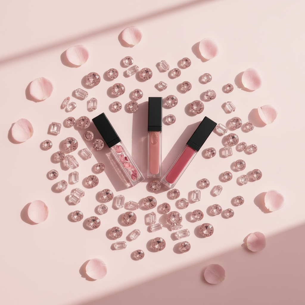 Rich Girl Trio — Blush Pink Background with Rose Petal Gloss
